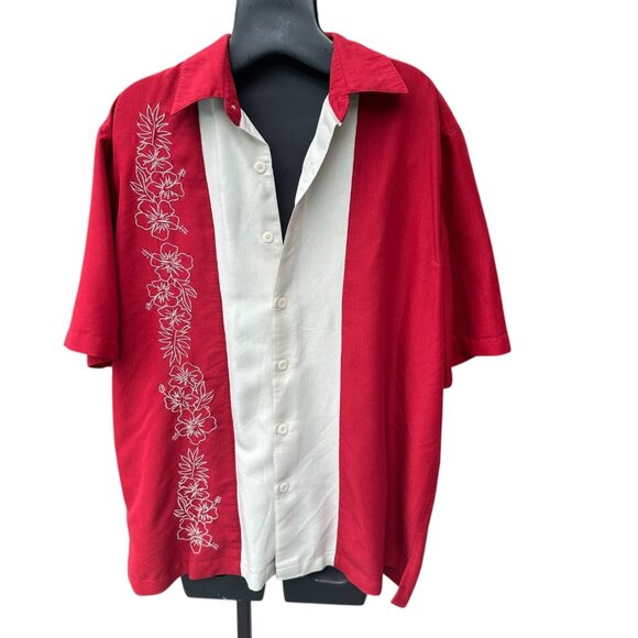 Caribbean Mens M Maroon Ivory Tropical Shirt Beach Resort Wear Button Up Collar - Picture 1 of 12
